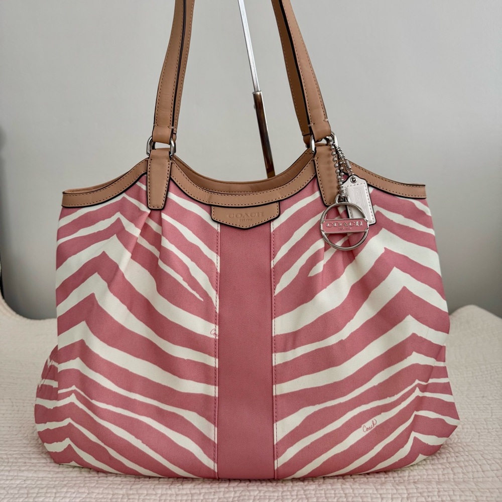 Coach Devin Signature Stripe Zebra Print Shoulder Bag F24022